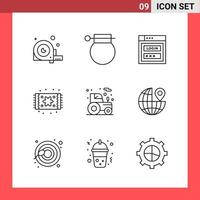 9 symboles de contour de style de ligne de pack d'icônes sur fond blanc signes simples pour la conception générale fond de vecteur d'icône noire créative