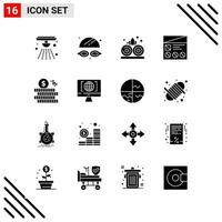 pixle ensemble parfait de 16 icônes solides jeu d'icônes de glyphe pour la conception de sites Web et l'interface d'applications mobiles fond vectoriel d'icône noire créative