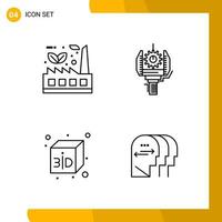 4 icônes ensemble de style de ligne pack d'icônes symboles de contour isolés sur fond blanc pour la conception de site Web réactif fond de vecteur d'icône noire créative