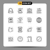 symboles d'icônes universels groupe de 16 contours modernes d'éléments de conception vectoriels modifiables de remise de jus de feuille de nourriture boisson vecteur