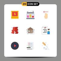 pack de 9 signes et symboles de couleurs plates modernes pour les supports d'impression Web tels que la restauration rapide à la maison vecteur