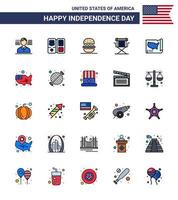 usa joyeux jour de l'indépendancepictogramme ensemble de 25 lignes simples remplies d'états télévision mange star directeur modifiable usa day vector design elements