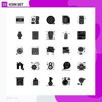 interface mobile glyphe solide ensemble de 25 pictogrammes d'application de bande de gadget téléphonique répertoriant des éléments de conception vectoriels modifiables vecteur