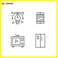 4 jeu d'icônes symboles de ligne simple signe de contour sur fond blanc pour la conception de sites Web applications mobiles et médias d'impression fond vectoriel d'icône noire créative