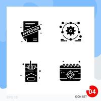 pack moderne de 4 icônes symboles de glyphes solides isolés sur fond blanc pour la conception de sites Web fond de vecteur d'icône noire créative