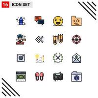 paquet de ligne rempli de couleur plate de 16 symboles universels d'éléments de conception de vecteur créatif modifiables de dossier de chat de fichier d'avatar