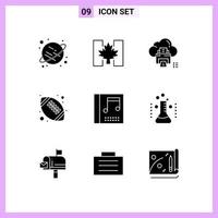 interface mobile glyphe solide ensemble de 9 pictogrammes d'éléments de conception vectoriels éditables de football de données de lycée de médias vecteur