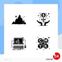 pack moderne de 4 icônes symboles de glyphes solides isolés sur fond blanc pour la conception de sites Web fond de vecteur d'icône noire créative