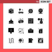 interface mobile glyphe solide ensemble de 16 pictogrammes d'examen numéro emplacement du routeur forme éléments de conception vectoriels modifiables vecteur