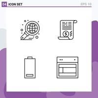 Pack de 4 lignes d'interface utilisateur de signes et symboles modernes d'analyse batterie graphique pièce jointe électricité éléments de conception vectoriels modifiables vecteur