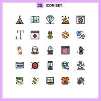 symboles d'icônes universels groupe de 25 couleurs plates modernes de ligne remplie de page de test éléments de conception vectoriels modifiables de partie d'interface présente vecteur