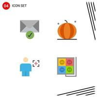 pack de 4 signes et symboles d'icônes plates modernes pour les supports d'impression Web tels que les éléments de conception vectoriels modifiables d'image de thanksgiving de fruit de corps de courrier vecteur