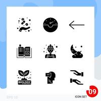pack moderne de 9 icônes symboles de glyphes solides isolés sur fond blanc pour la conception de site Web fond de vecteur d'icône noire créative