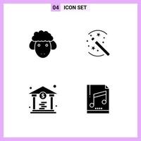 4 icônes dans des symboles de glyphe de style solide sur fond blanc signes vectoriels créatifs pour le web mobile et imprimer fond vectoriel d'icône noire créative