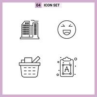 ensemble moderne de 4 couleurs et symboles plats remplis tels que le bureau de caisse de construction sourire éléments de conception vectoriels modifiables créatifs vecteur