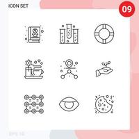 contour de l'interface mobile ensemble de 9 pictogrammes d'éléments de conception vectoriels éditables de tasse de thé chaud de santé de destination d'itinéraire vecteur