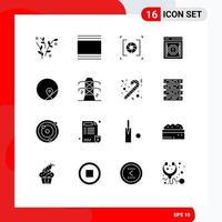 pack de 16 glyphes solides créatifs de message d'avertissement photographie internet verticale éléments de conception vectorielle modifiables vecteur