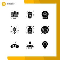 9 concept de glyphe solide pour les sites Web mobiles et applications calculatrice d'arbre de finance médicale comptabilité éléments de conception vectoriels modifiables vecteur