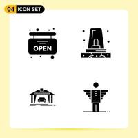 4 icônes créatives pour la conception de sites Web modernes et des applications mobiles réactives 4 signes de symboles de glyphe sur fond blanc 4 pack d'icônes fond de vecteur d'icône noire créative