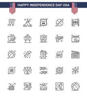 25 usa line pack de signes et symboles de la fête de l'indépendance du saloon bar shield day ball modifiables usa day vector design elements