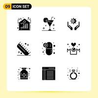 interface mobile ensemble de glyphes solides de 9 pictogrammes de peigne en verre de cheveux de salon contenant des éléments de conception vectoriels modifiables vecteur