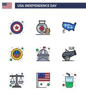 9 icônes créatives des états-unis signes d'indépendance modernes et symboles du 4 juillet des états de construction historiques drapeau sécurité éléments de conception vectoriels modifiables de la journée des états-unis vecteur