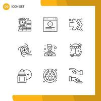aperçu de l'interface mobile ensemble de 9 pictogrammes de conseillers flèches gravitationnelles galaxy cosmos éléments de conception vectoriels modifiables vecteur