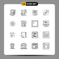 contour de l'interface mobile ensemble de 16 pictogrammes de cadeau de chaîne web connecter jouer éléments de conception vectoriels modifiables vecteur
