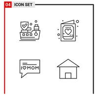 4 icônes générales pour la conception de sites Web d'impression et d'applications mobiles 4 signes de symboles de contour isolés sur fond blanc 4 pack d'icônes fond de vecteur d'icône noire créative