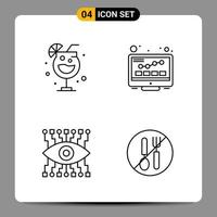 4 symboles de contour du pack d'icônes noires signes pour des conceptions réactives sur fond blanc 4 icônes définies fond de vecteur d'icône noire créative