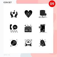 9 concept de glyphe solide pour les sites Web mobiles et les applications du centre de contact comme les éléments de conception vectoriels modifiables du diagramme d'appel vecteur