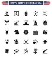 25 icônes créatives des états-unis signes d'indépendance modernes et symboles du 4 juillet du festival cloche de l'église de glace hokey usa éléments de conception vectoriels modifiables de la journée des états-unis vecteur