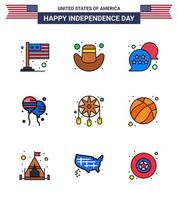 pack de 9 symboles de la fête de l'indépendance des états-unis de la parure de capteur de rêves usa bloons américains modifiables éléments de conception vectorielle de la journée des états-unis vecteur