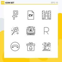 pack de lignes vectorielles modifiables de 9 contours simples de développement bâton beauté briquet feu éléments de conception vectoriels modifiables vecteur