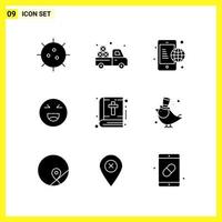 9 jeu d'icônes symboles solides simples signe de glyphe sur fond blanc pour la conception de sites Web applications mobiles et médias d'impression arrière-plan vectoriel icône noire créative