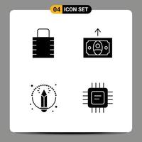 4 icônes créatives signes et symboles modernes des éléments de conception vectoriels modifiables du processeur d'argent de sécurité du crayon clé vecteur