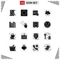 16 icônes style solide grille basée sur des symboles de glyphe créatifs pour la conception de sites Web signes d'icônes solides simples isolés sur fond blanc 16 icônes ensemble fond de vecteur d'icône noire créative