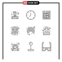 aperçu de l'interface mobile ensemble de 9 pictogrammes d'interface lire api livre en ligne éléments de conception vectoriels modifiables vecteur