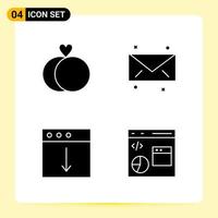 4 icônes créatives pour la conception de sites Web modernes et des applications mobiles réactives 4 signes de symboles de glyphe sur fond blanc 4 pack d'icônes