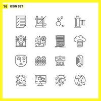 16 symboles de lignes simples ensemble d'icônes signe de contour sur fond blanc pour les applications mobiles de conception de sites Web et les médias imprimés vecteur