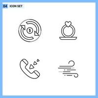 4 icônes ligne style créatif contour symboles ligne noire icône signe isolé sur fond blanc vecteur