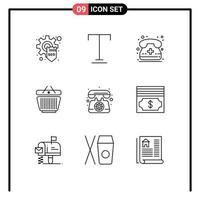 9 icônes créatives signes et symboles modernes de la communication téléphonique chariot d'appel éléments de conception vectoriels modifiables au détail vecteur