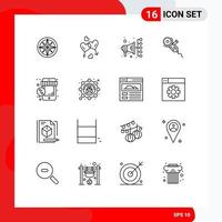 ensemble de 16 symboles d'icônes d'interface utilisateur modernes signes pour la puissance de la lame amour scie circulaire marketing numérique éléments de conception vectoriels modifiables vecteur