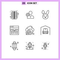 9 icônes dans les symboles de contour de style de ligne sur fond blanc signes vectoriels créatifs pour le web mobile et l'impression vecteur