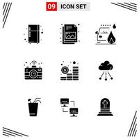 9 symboles de glyphes créatifs basés sur une grille de style solide pour la conception de sites Web signes d'icônes solides simples isolés sur fond blanc jeu d'icônes 9 vecteur