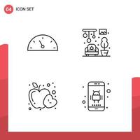 ligne d'interface mobile ensemble de 4 pictogrammes d'éléments de conception vectoriels modifiables de l'application apple à la maison de la santé de la jauge vecteur