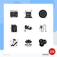 pack de 9 glyphes solides créatifs d'idée de carte cinéma gestion entreprise éléments de conception vectoriels modifiables vecteur