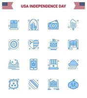 ensemble de 16 icônes de la journée des états-unis symboles américains signes de la fête de l'indépendance pour les hommes nourriture usa crème usa modifiable éléments de conception vectorielle de la journée des états-unis vecteur