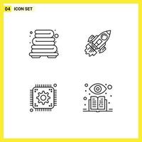ensemble moderne de 4 pictogrammes de couleurs plates remplies de puce de salle de bain démarrage lancement développement éléments de conception vectoriels modifiables vecteur