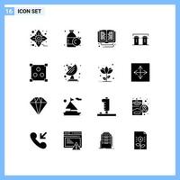 16 concept de glyphe solide pour la conception de sites Web mobiles et d'applications épices bibliothèque bouteille sel éléments de conception vectoriels modifiables vecteur
